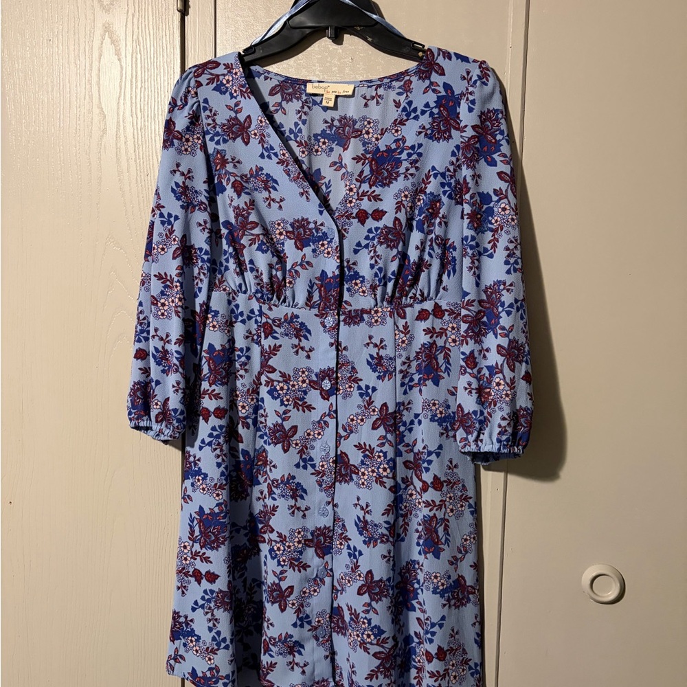 BeBop Blue and Red Floral Long Sleeve Dress